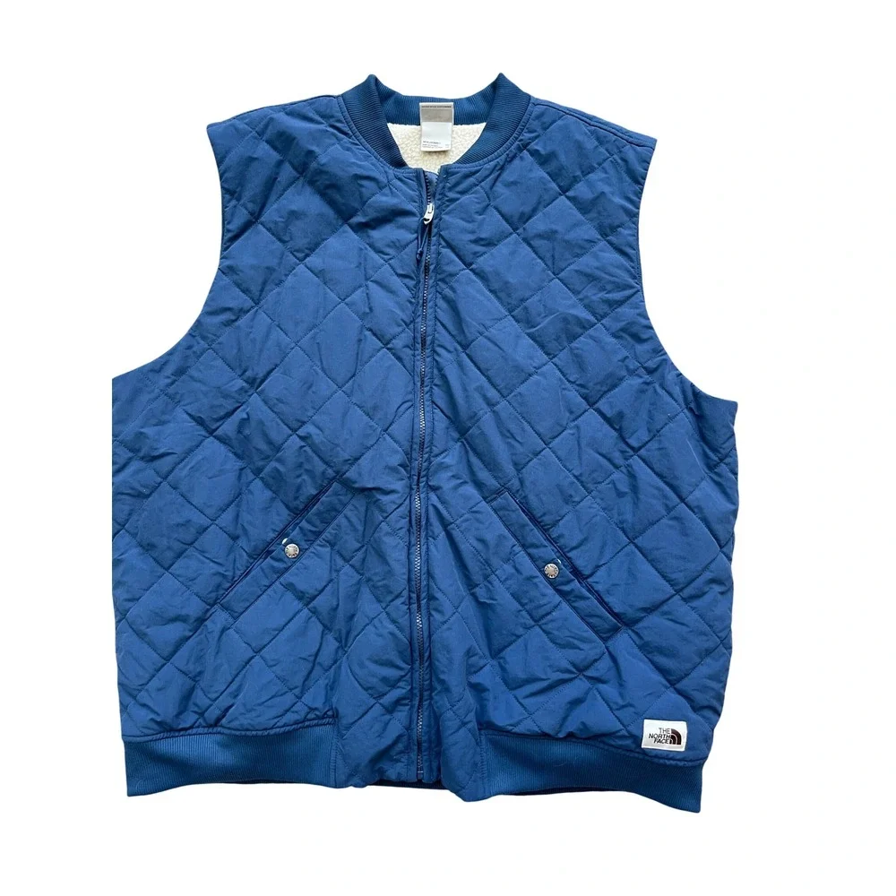 North Face Mens XXL Blue Cuchillo Quilted Sherpa Lined Bomber Vest NF0A4R5C FA22